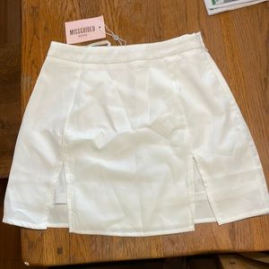 Petite split white mini skirt